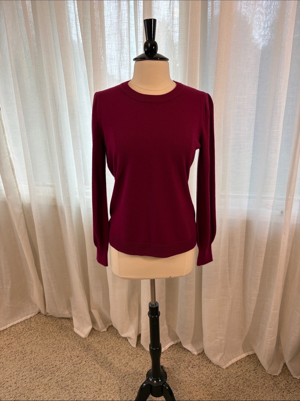 New York & Company Long Sleeve Crewneck Sweater - Plum Berry